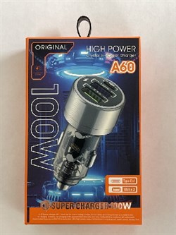 _ШТУЦЕР-(7718) А-60,2-USB,1Type-C,5V,3.1А,100W A-быстрой зарядки,Средний,прозрачный ФАБРИКА *SUPER* 7718 - фото 6263