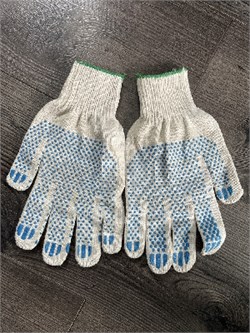 __ПЕРЧАТКИ Х/Б-10 класс-6 нитей ПФХ-24 см Бело/серые,зеленый манжет(10 пар в упаковке) 8813