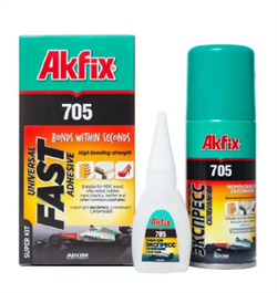 AKFIX-АКСФИКС-Клей набор для экспресс склеивания 705-25г/100мл(48) МАЛЫЙ в коробке 8847